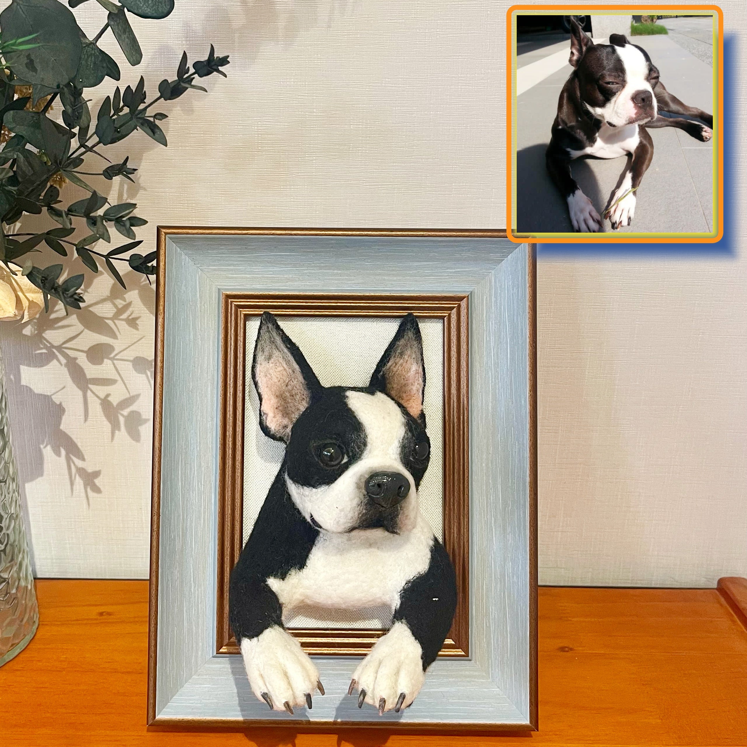 Custom Wool felt pet 3D photo frame portrait | Handmade Memorial Gifts