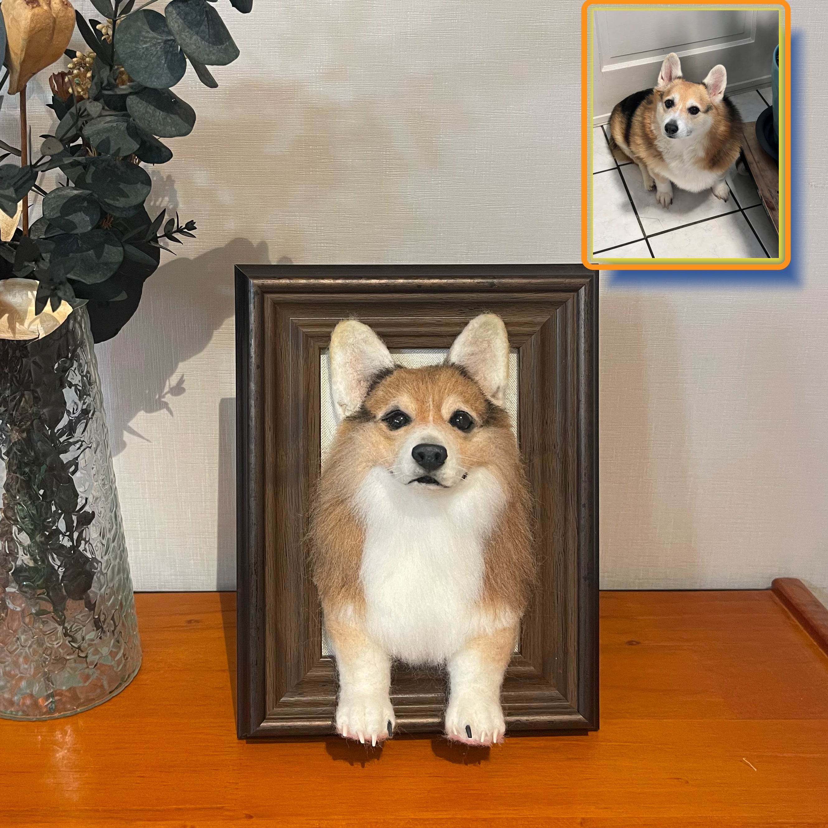 Custom Wool felt pet 3D photo frame portrait | Handmade Memorial Gifts