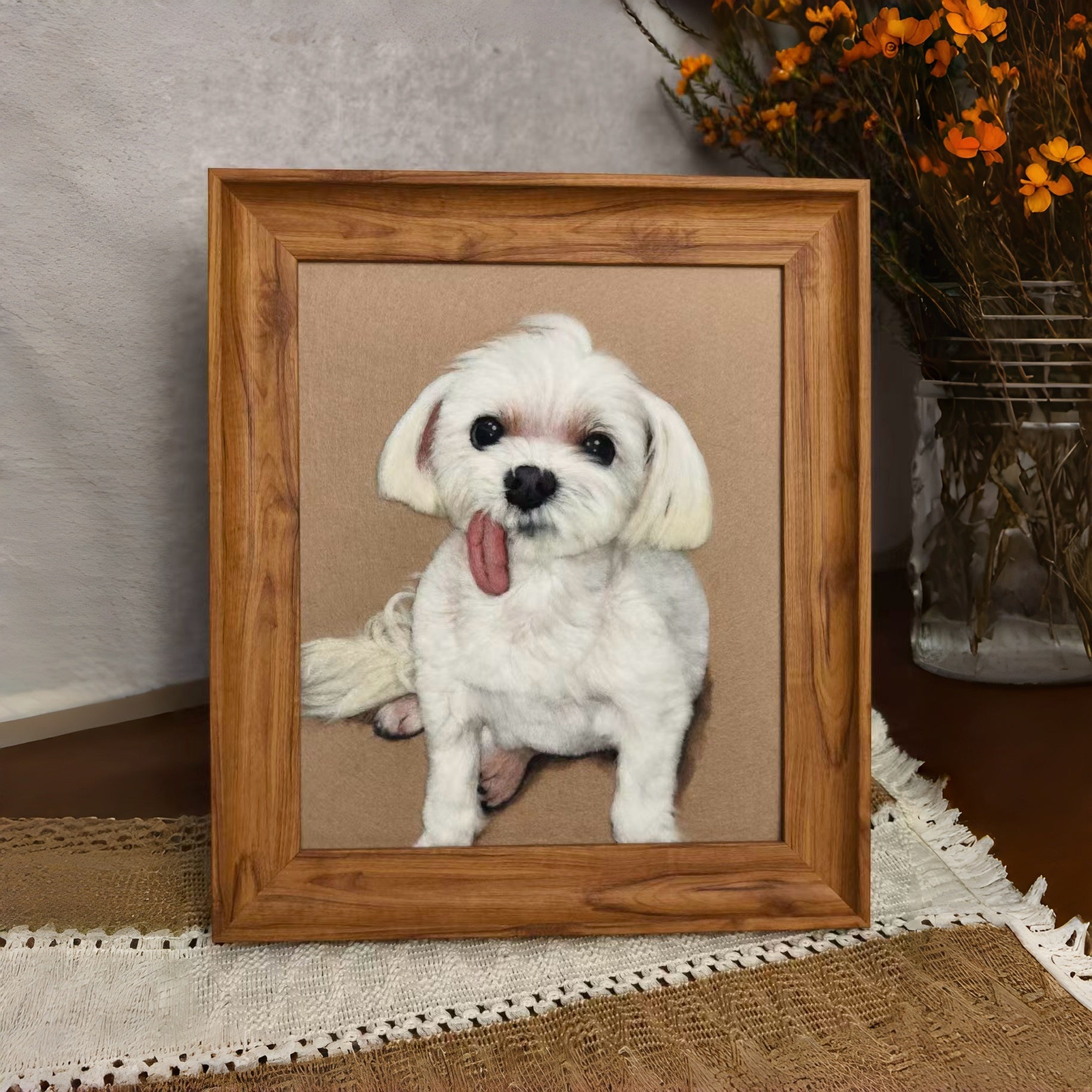 Custom Needle Felted pet photo frame portrait | Handmade Memorial Gifts for Pet Lovers