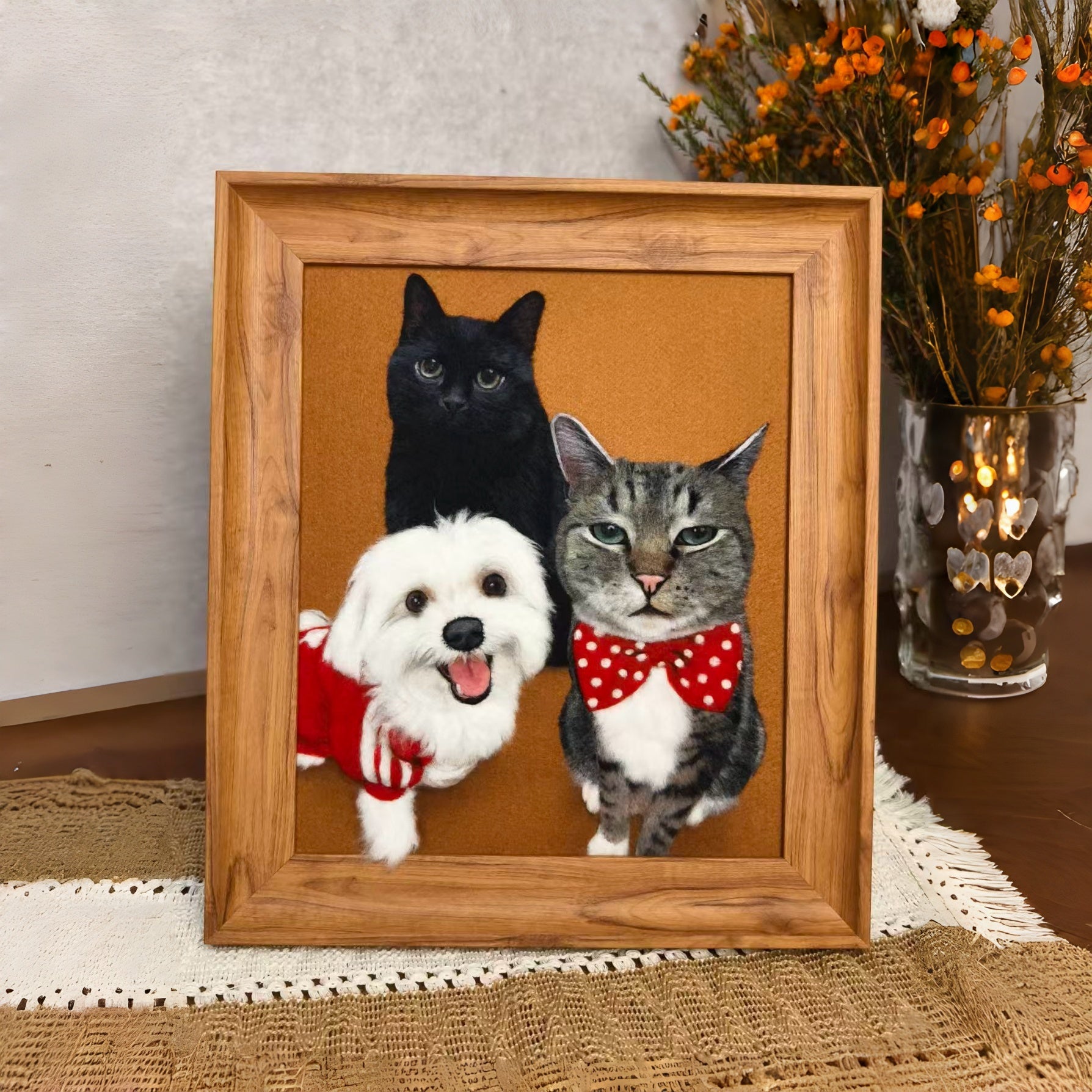 Custom Needle Felted pet photo frame portrait | Handmade Memorial Gifts for Pet Lovers