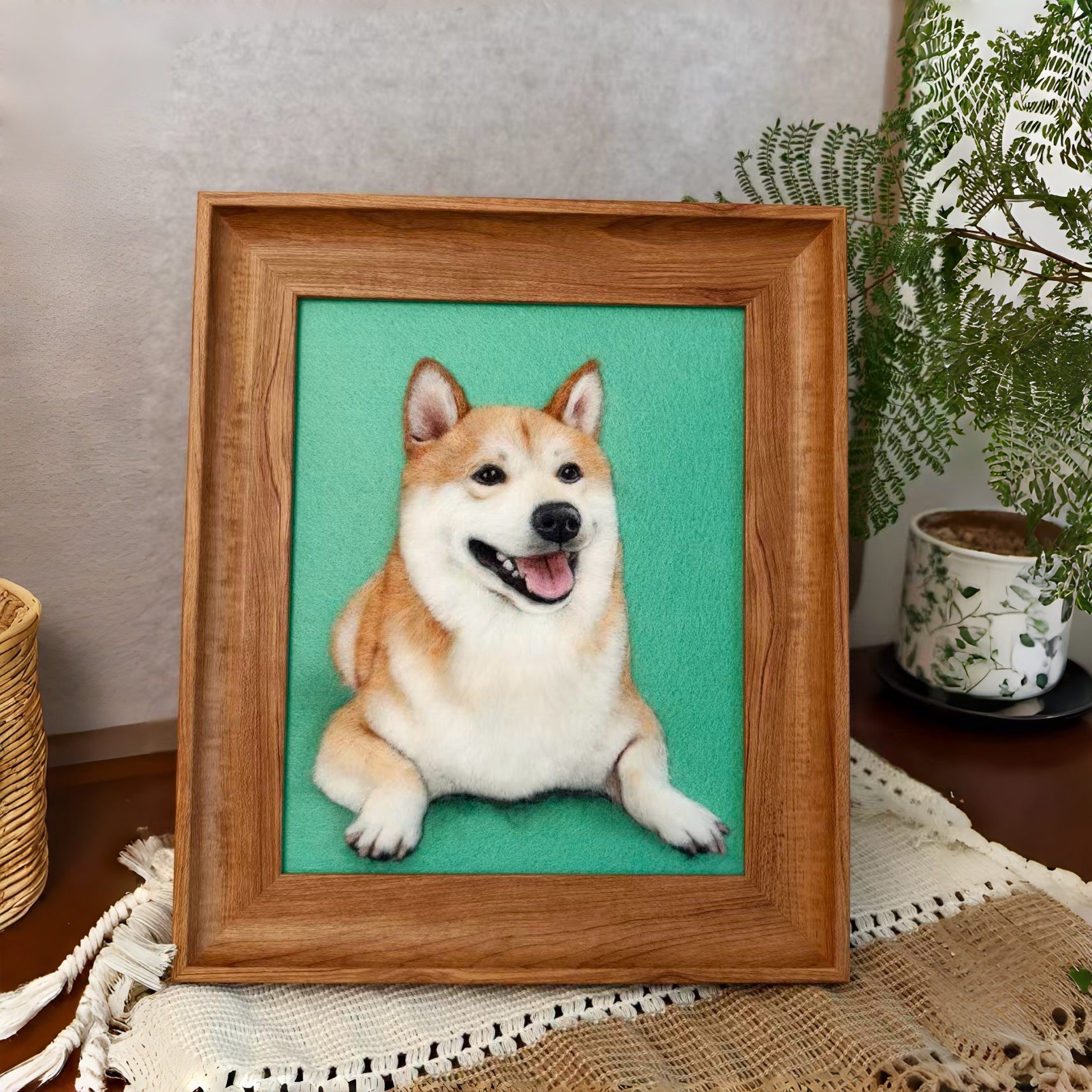 Custom Needle Felted pet photo frame portrait | Handmade Memorial Gifts for Pet Lovers