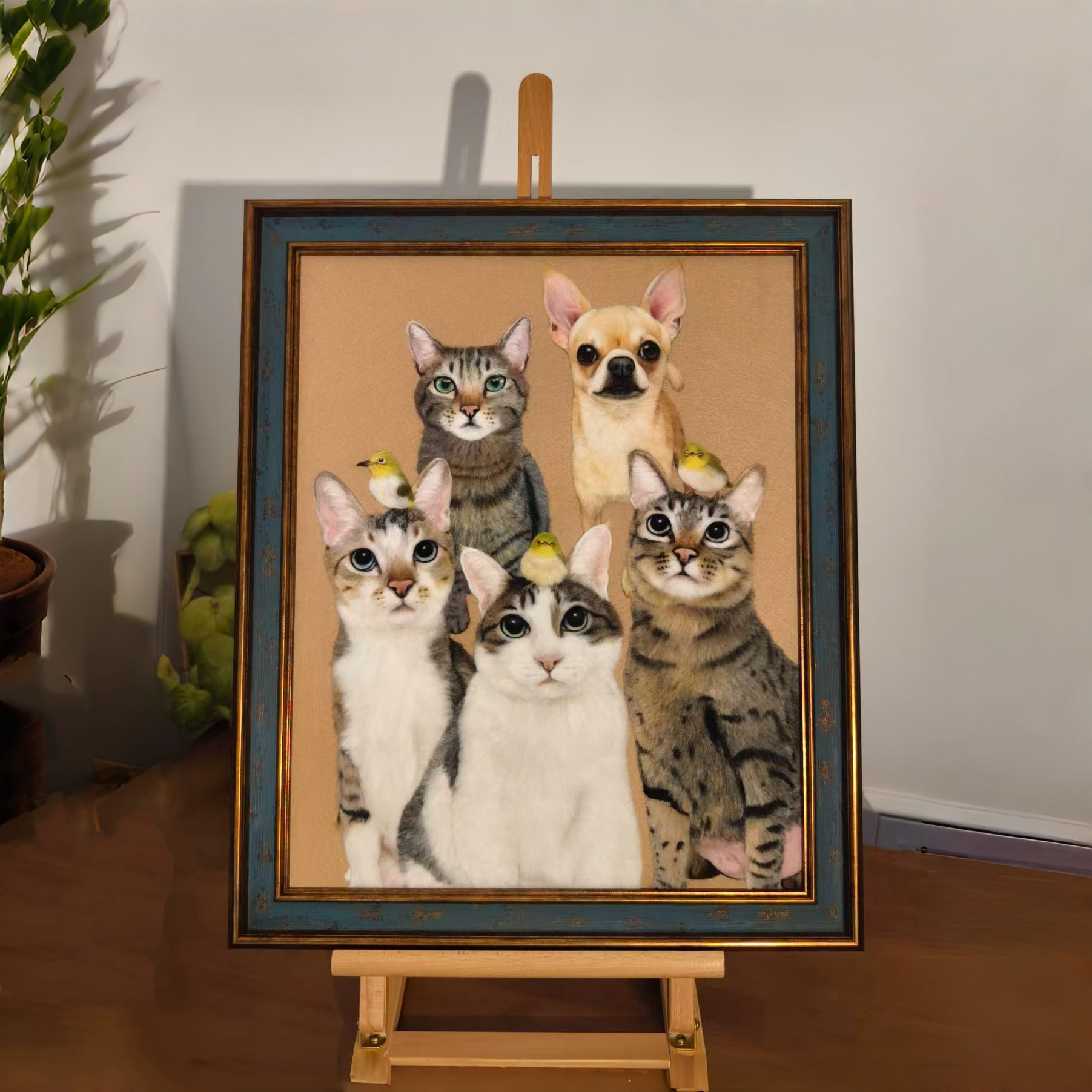 Custom Needle Felted pet photo frame portrait | Handmade Memorial Gifts for Pet Lovers