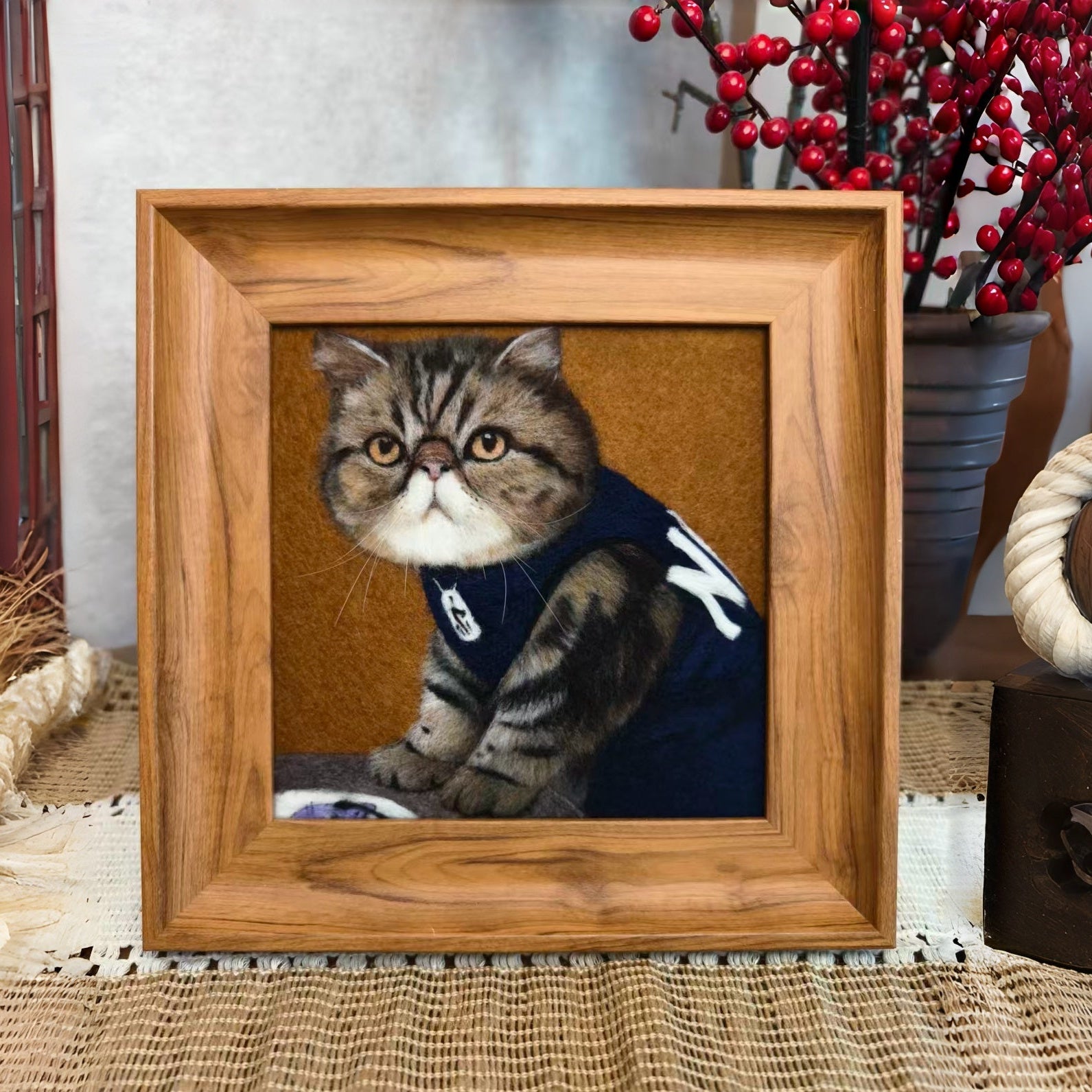 Custom Needle Felted pet photo frame portrait | Handmade Memorial Gifts for Pet Lovers
