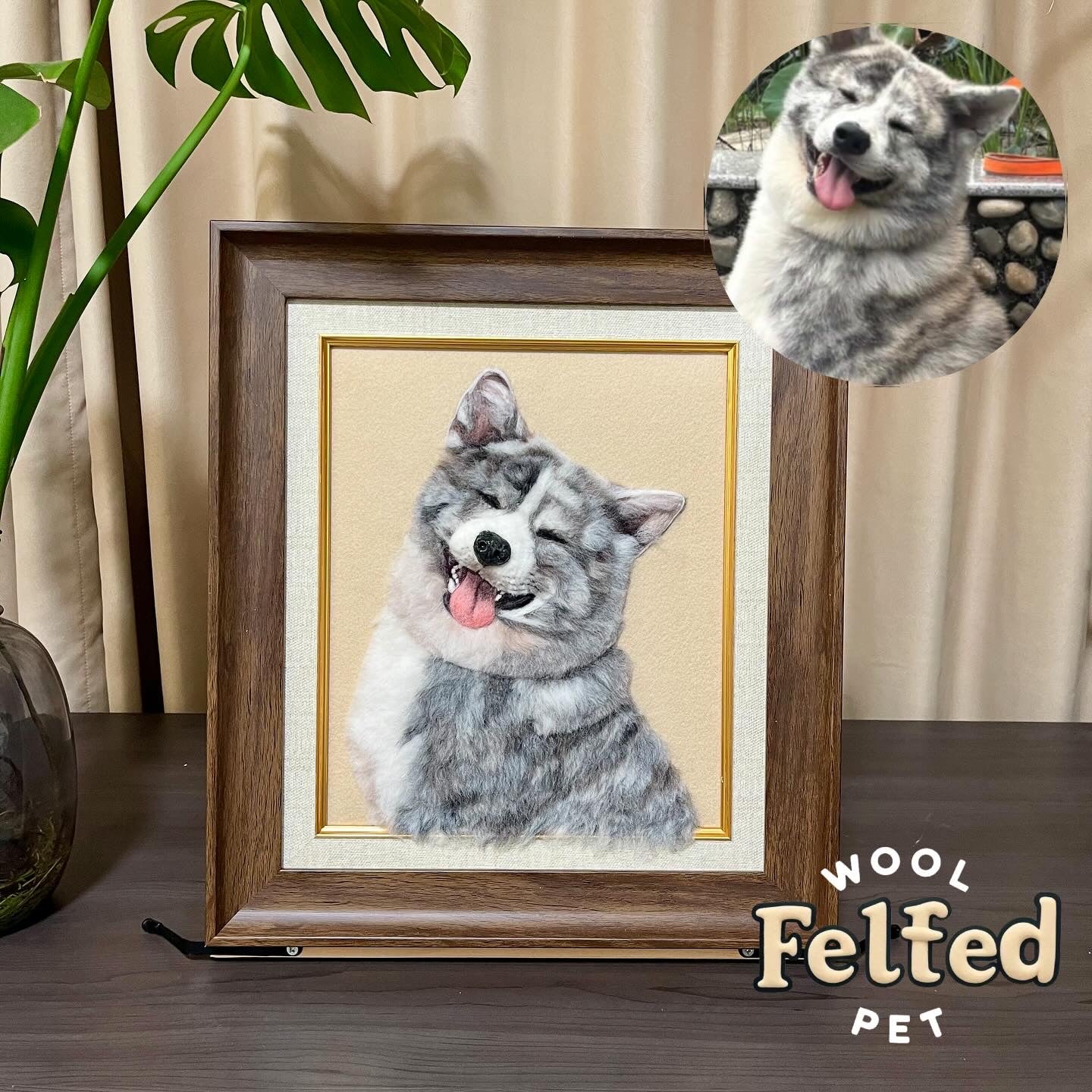 Custom Needle Felted pet photo frame portrait | Handmade Memorial Gifts for Pet Lovers