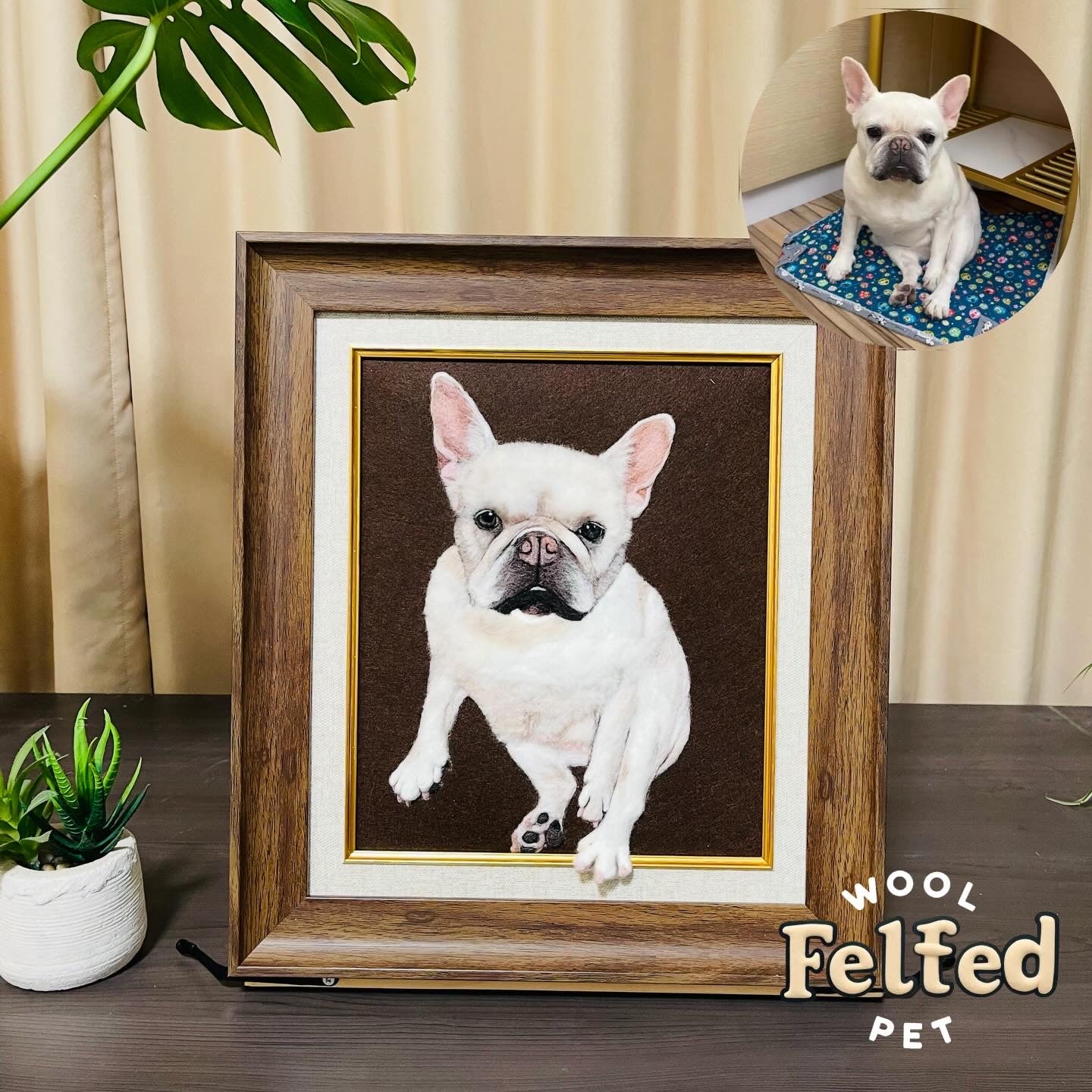 Custom Needle Felted pet photo frame portrait | Handmade Memorial Gifts for Pet Lovers