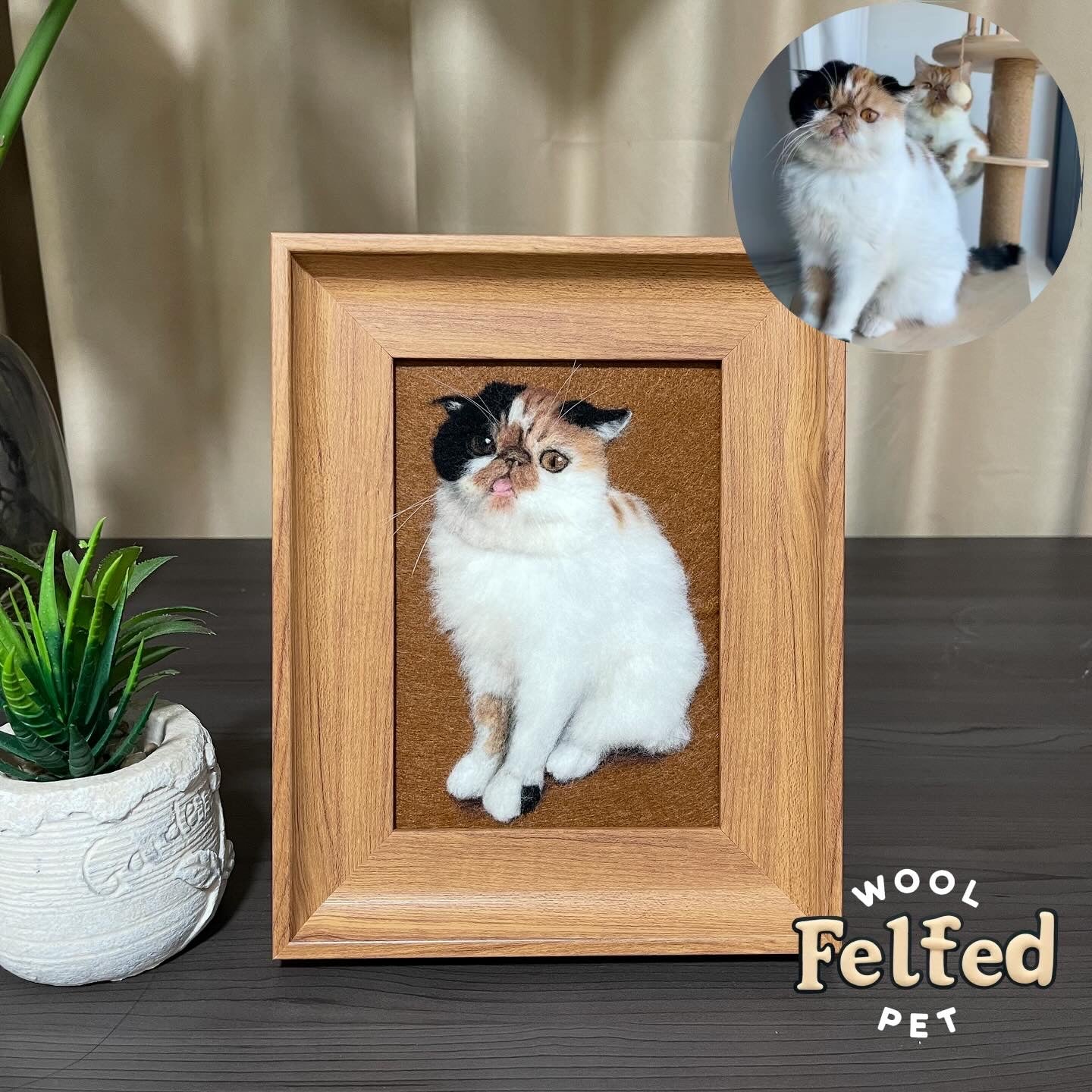 Custom Needle Felted pet photo frame portrait | Handmade Memorial Gifts for Pet Lovers