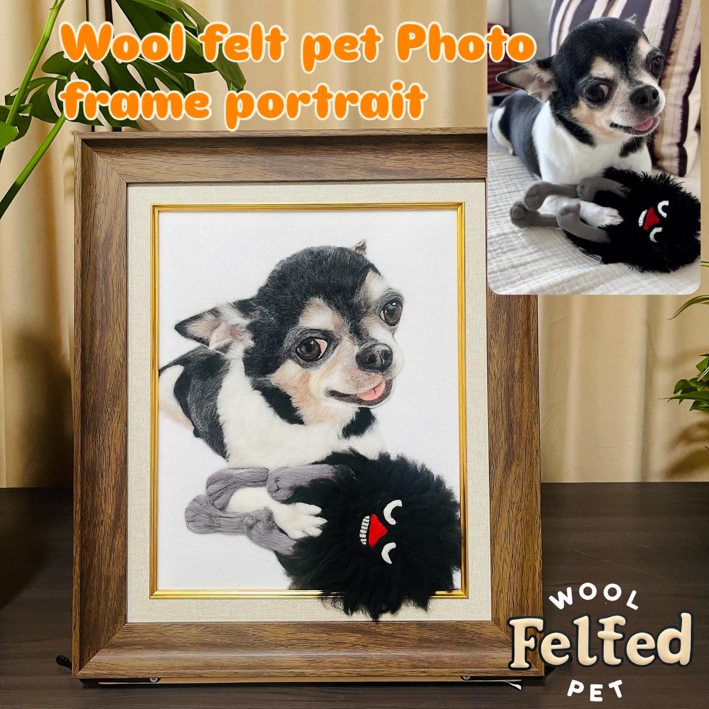 Custom Needle Felted pet photo frame portrait | Handmade Memorial Gifts for Pet Lovers