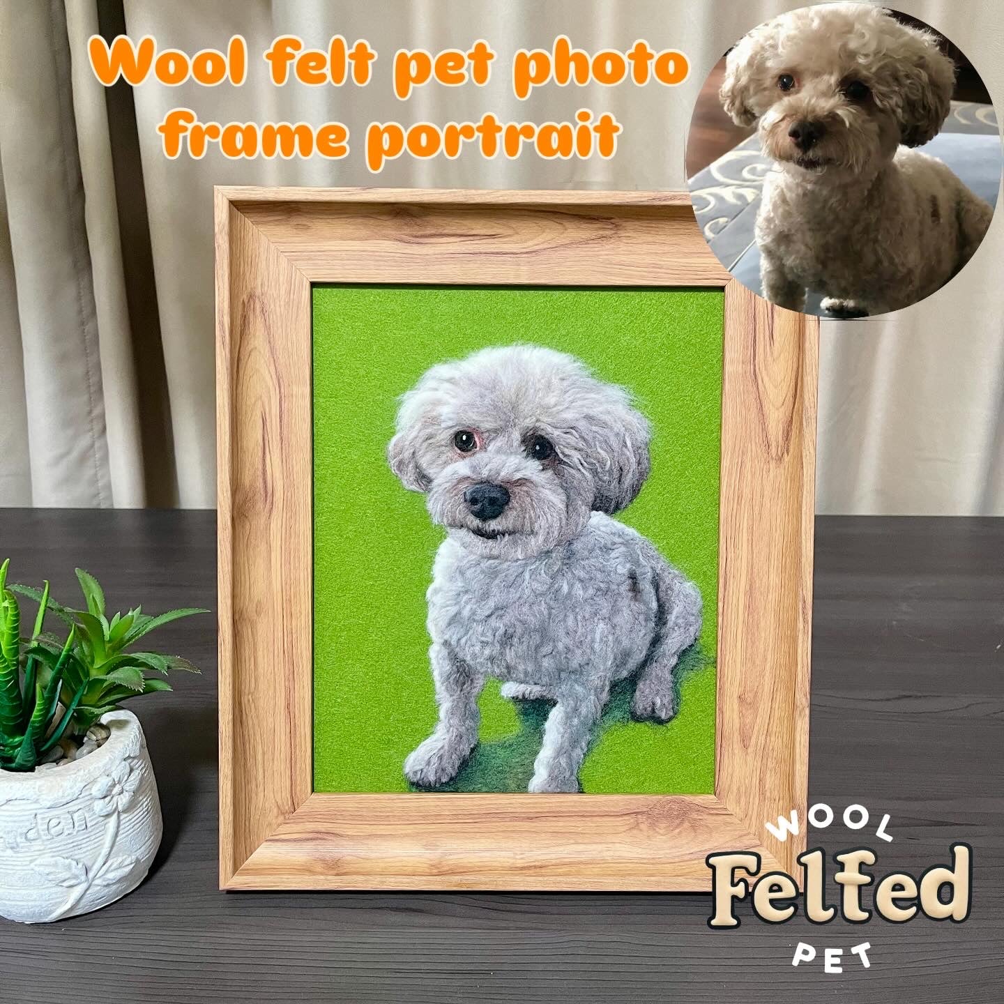 Custom Needle Felted pet photo frame portrait | Handmade Memorial Gifts for Pet Lovers