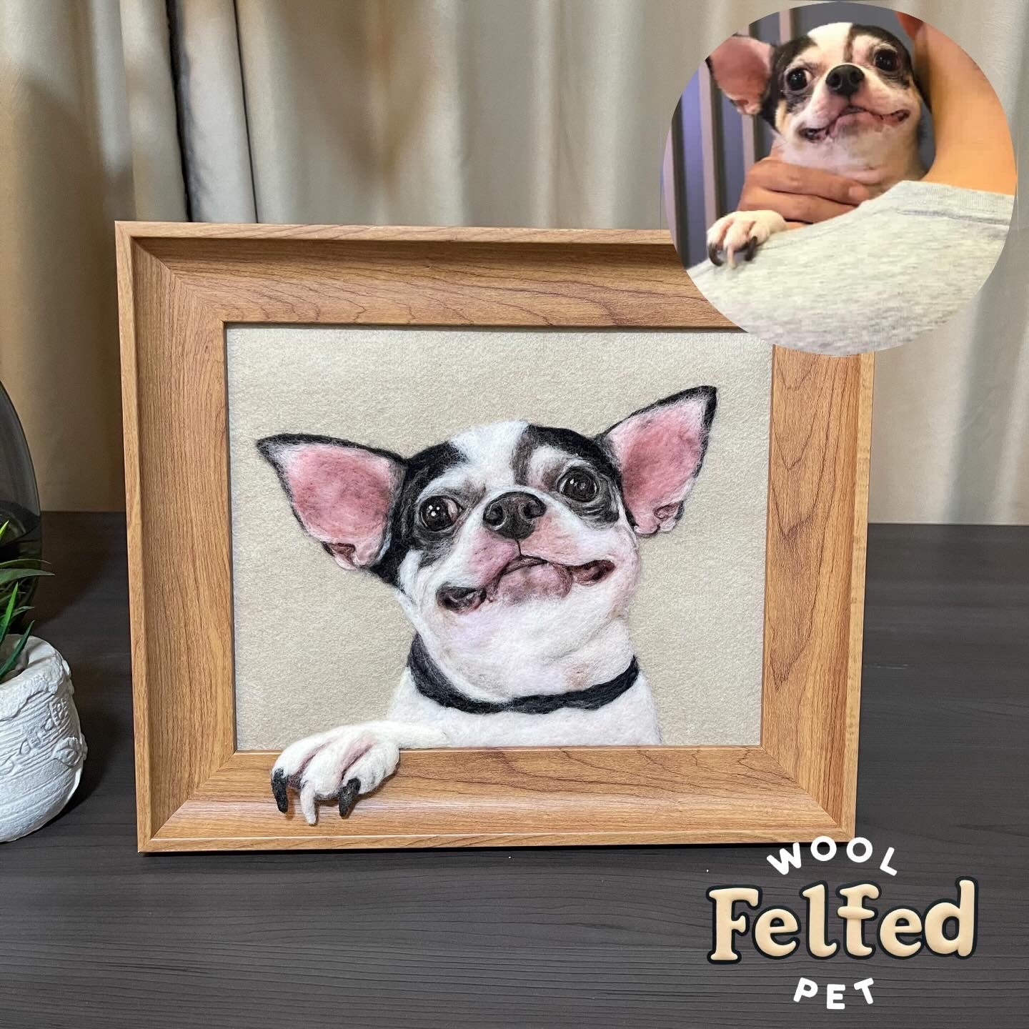 Custom Needle Felted pet photo frame portrait | Handmade Memorial Gifts for Pet Lovers