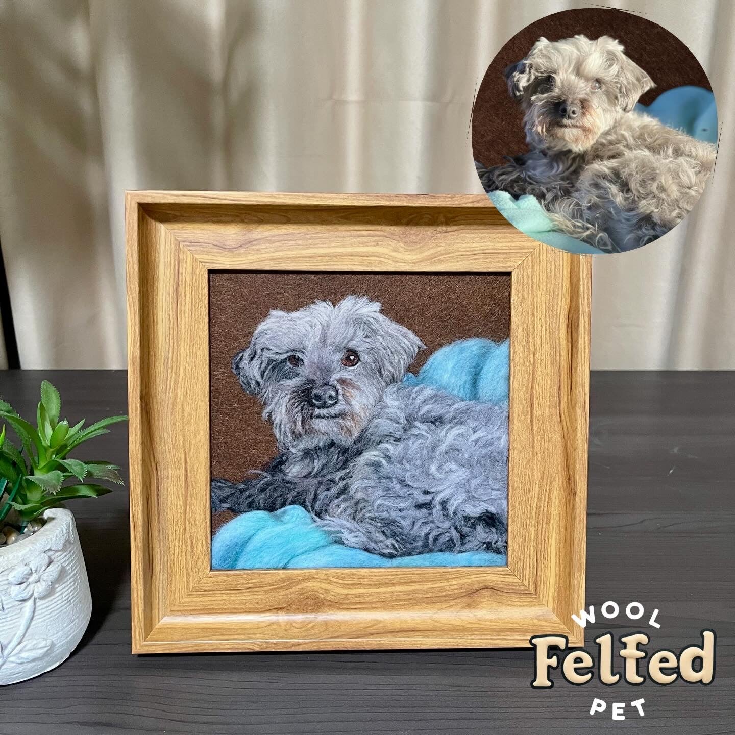 Custom Needle Felted pet photo frame portrait | Handmade Memorial Gifts for Pet Lovers