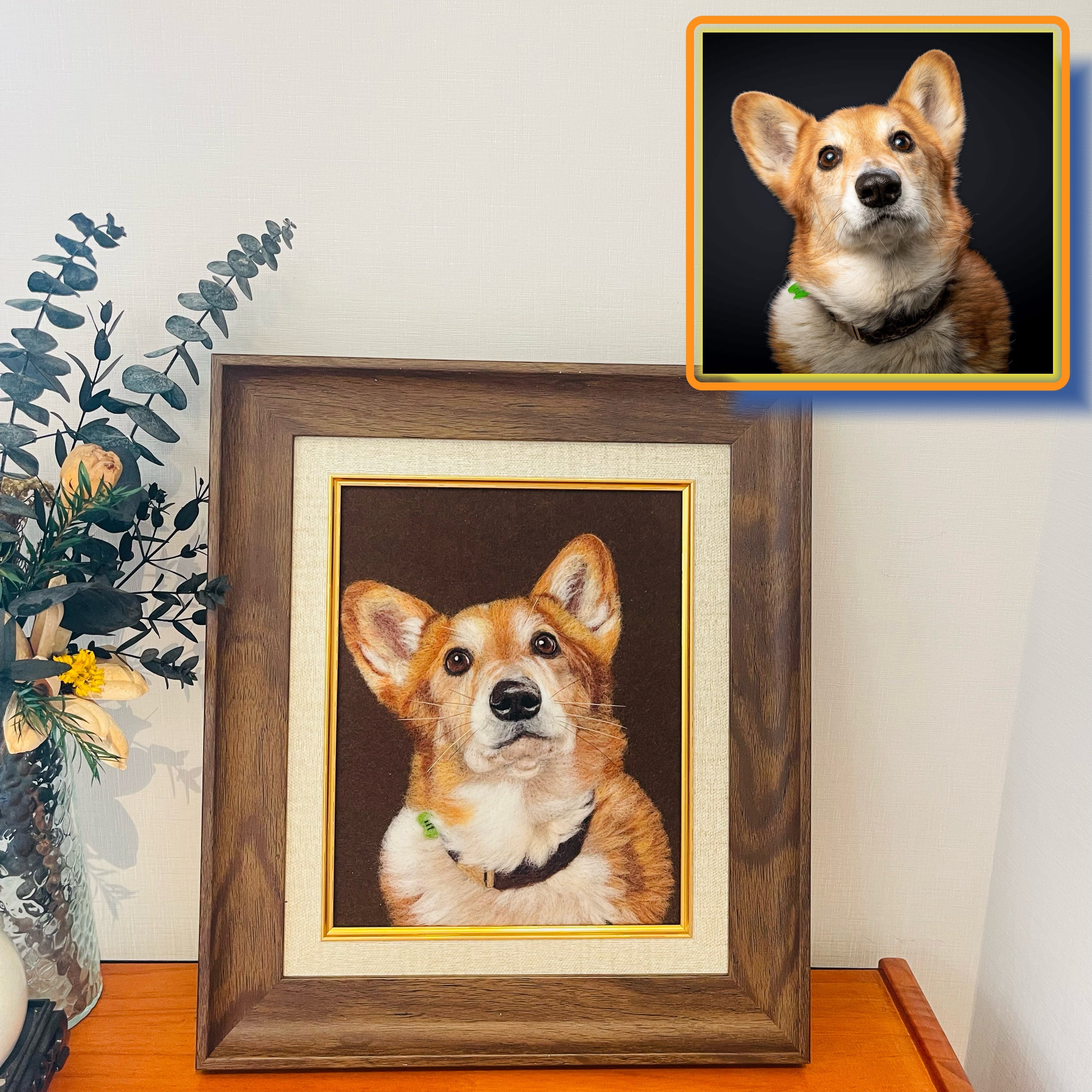 Custom Needle Felted pet photo frame portrait | Handmade Memorial Gifts for Pet Lovers