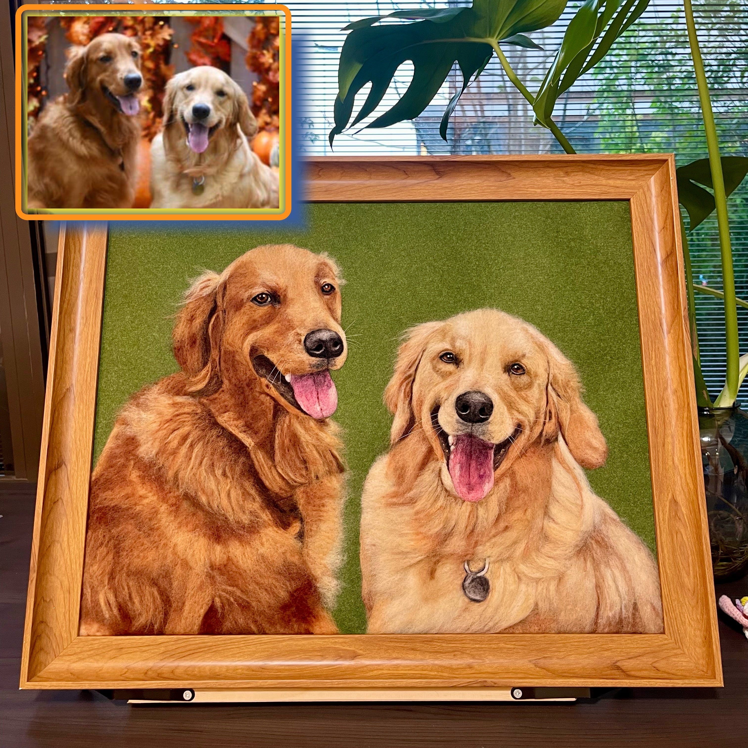 Custom Wool felt pet photo frame portrait | Handmade Memorial Gifts for Pet Lovers