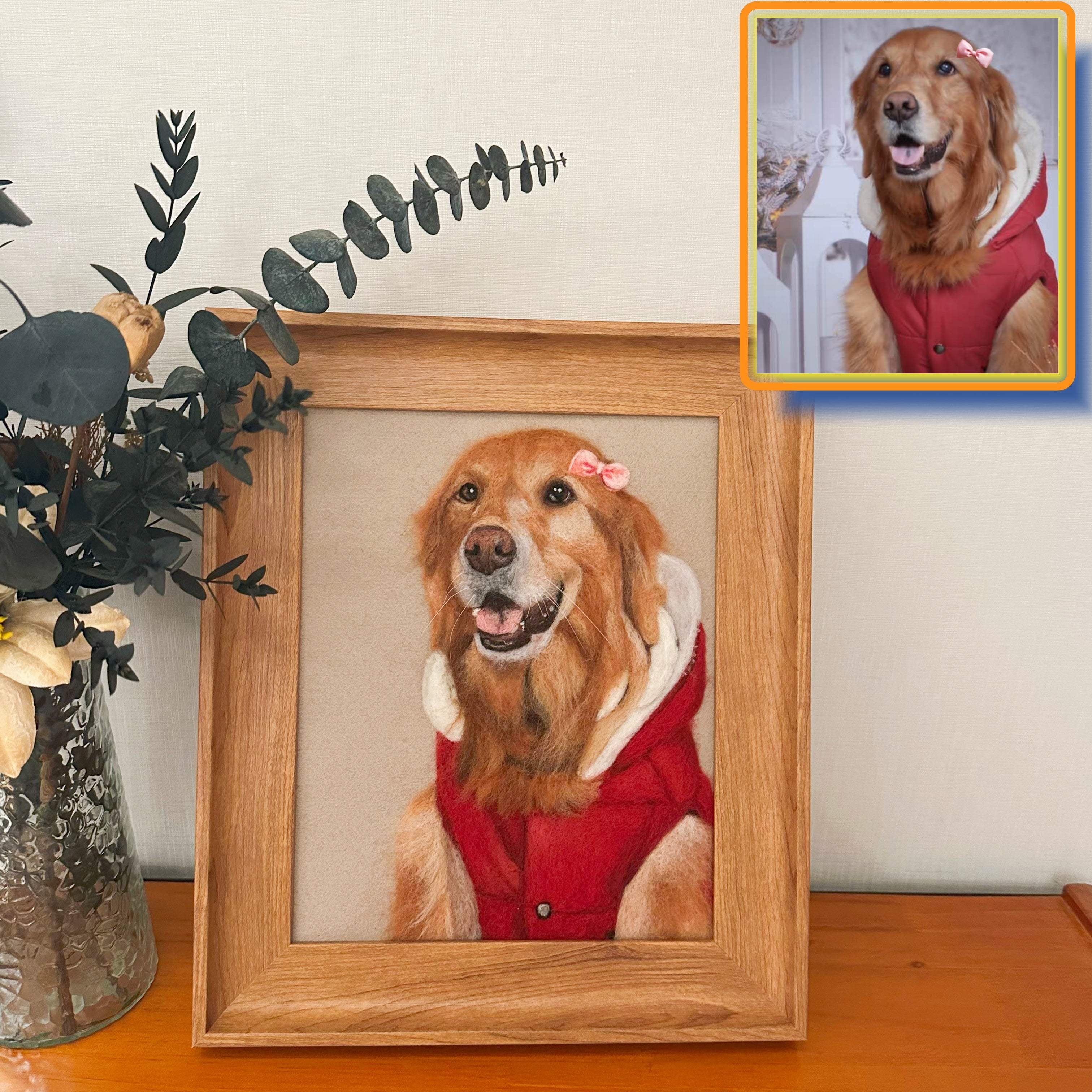 Custom Wool felt pet photo frame portrait | Handmade Memorial Gifts for Pet Lovers